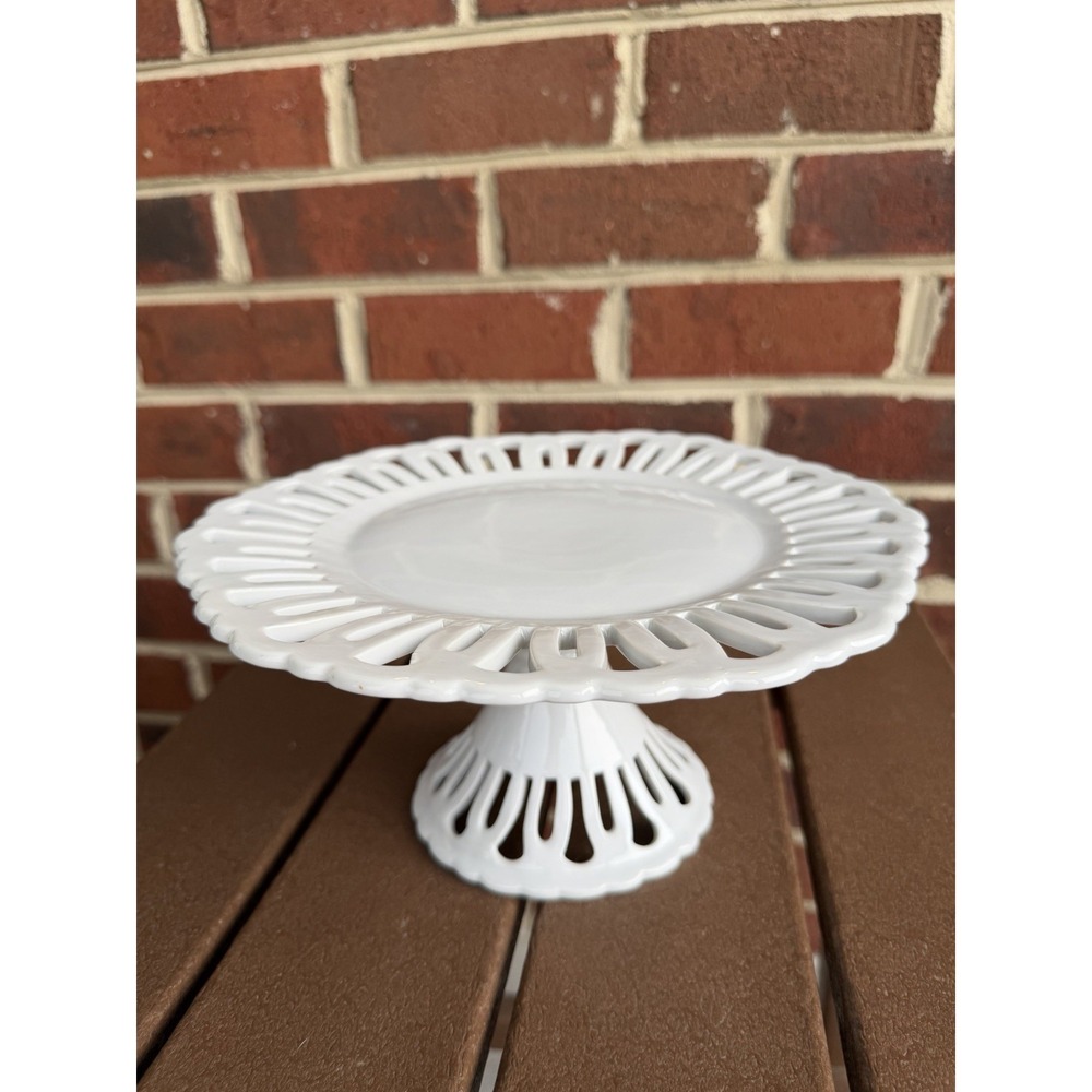 Reticulated Ceramic White 11.5" X 4.5" Pedestal Stand White Porcelain/Ceramic